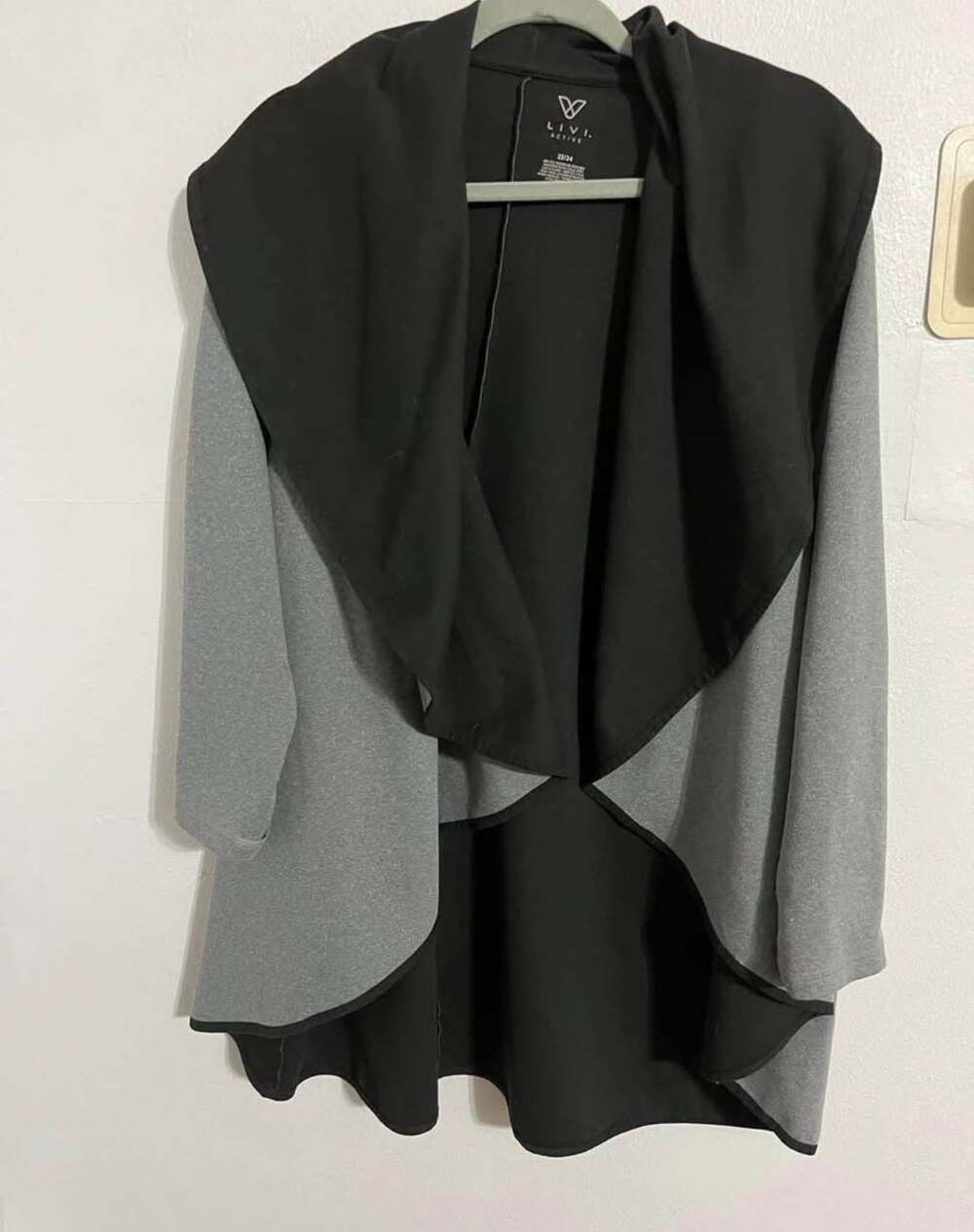 LIVI Active Gray and Black Colorblock Drape Front Cardigan